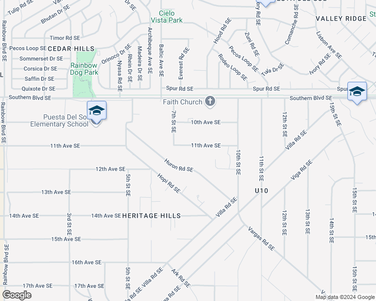 map of restaurants, bars, coffee shops, grocery stores, and more near 836 11th Avenue Southeast in Rio Rancho