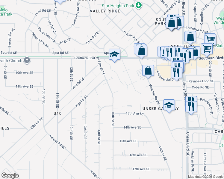 map of restaurants, bars, coffee shops, grocery stores, and more near 1505 Viga Place Southeast in Rio Rancho