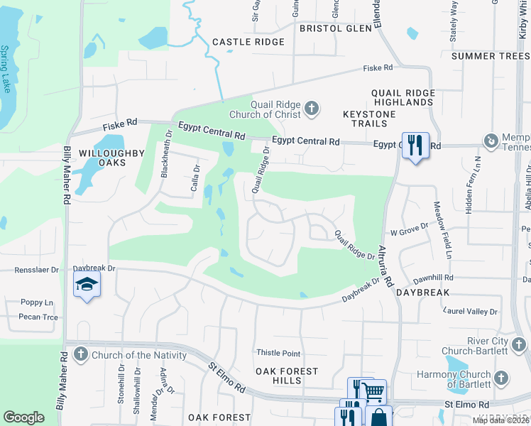map of restaurants, bars, coffee shops, grocery stores, and more near 6312 Fairway Wood Cove in Bartlett