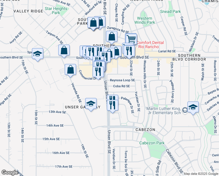 map of restaurants, bars, coffee shops, grocery stores, and more near 2024 Coba Road Southeast in Rio Rancho