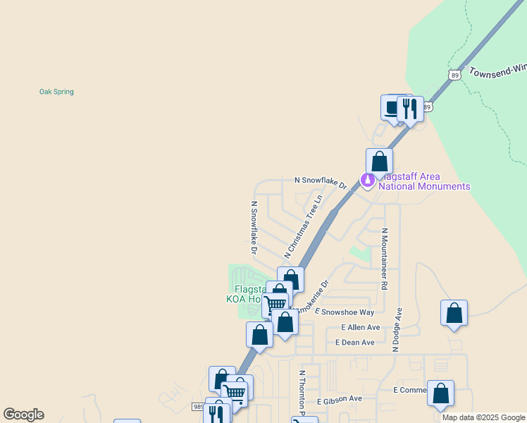 map of restaurants, bars, coffee shops, grocery stores, and more near 4363 East Wintergreen Road in Flagstaff