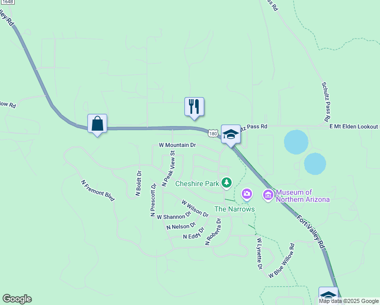 map of restaurants, bars, coffee shops, grocery stores, and more near 3175 West Brenda Loop in Flagstaff