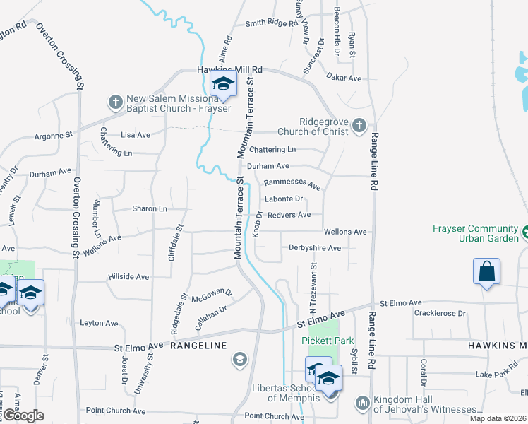 map of restaurants, bars, coffee shops, grocery stores, and more near 2450 Redvers Avenue in Memphis