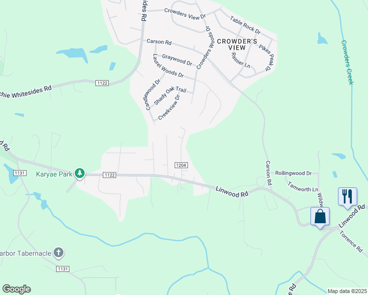 map of restaurants, bars, coffee shops, grocery stores, and more near 1830 Mountainbrook Drive in Gastonia