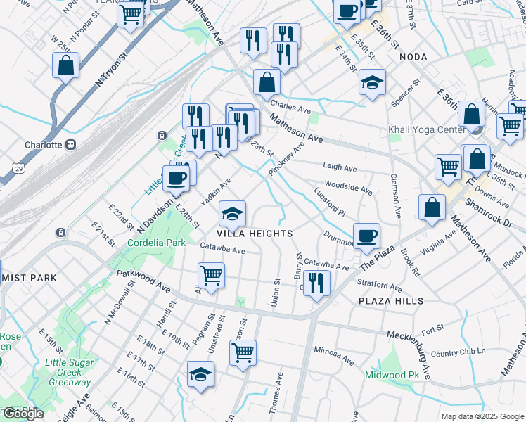 map of restaurants, bars, coffee shops, grocery stores, and more near 2128 Parson St in Charlotte
