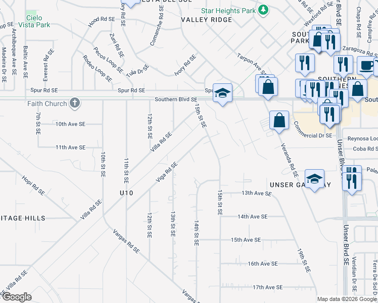 map of restaurants, bars, coffee shops, grocery stores, and more near 1200 Jean Place Southeast in Rio Rancho