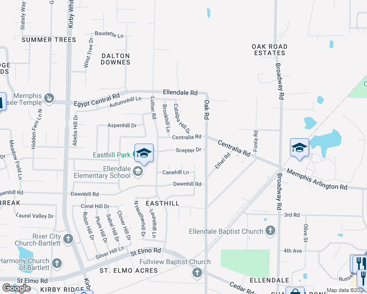 map of restaurants, bars, coffee shops, grocery stores, and more near 7066 Scepter Drive in Memphis