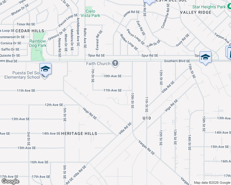 map of restaurants, bars, coffee shops, grocery stores, and more near 868 11th Avenue Southeast in Rio Rancho