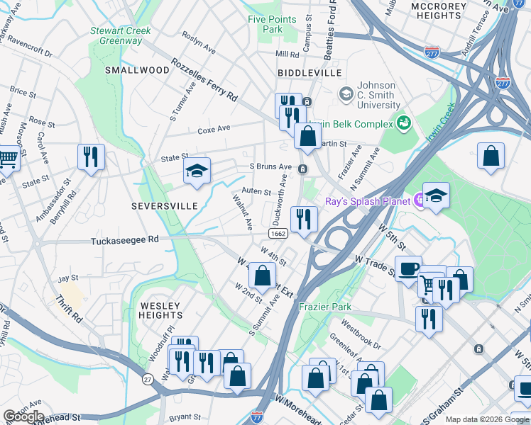 map of restaurants, bars, coffee shops, grocery stores, and more near in Charlotte