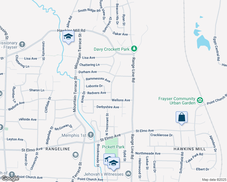 map of restaurants, bars, coffee shops, grocery stores, and more near 4114 Wagon Wheel Drive in Memphis