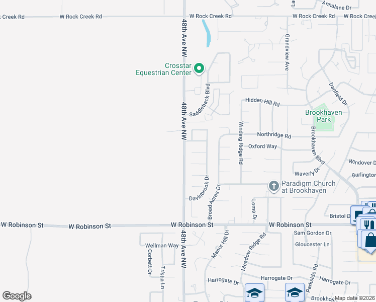 map of restaurants, bars, coffee shops, grocery stores, and more near 4725 Marston Court in Norman