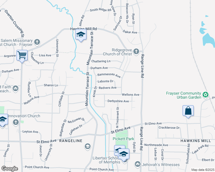 map of restaurants, bars, coffee shops, grocery stores, and more near 2494 Redvers Avenue in Memphis