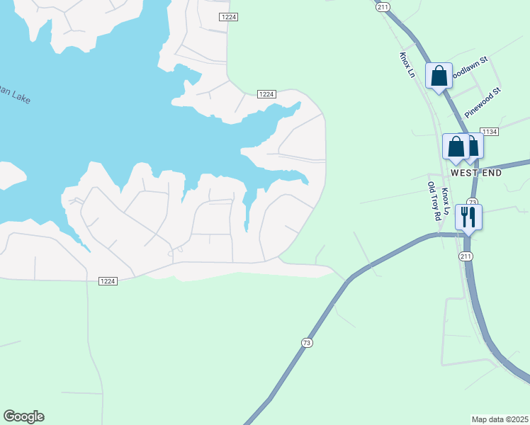 map of restaurants, bars, coffee shops, grocery stores, and more near P3104 in Seven Lakes