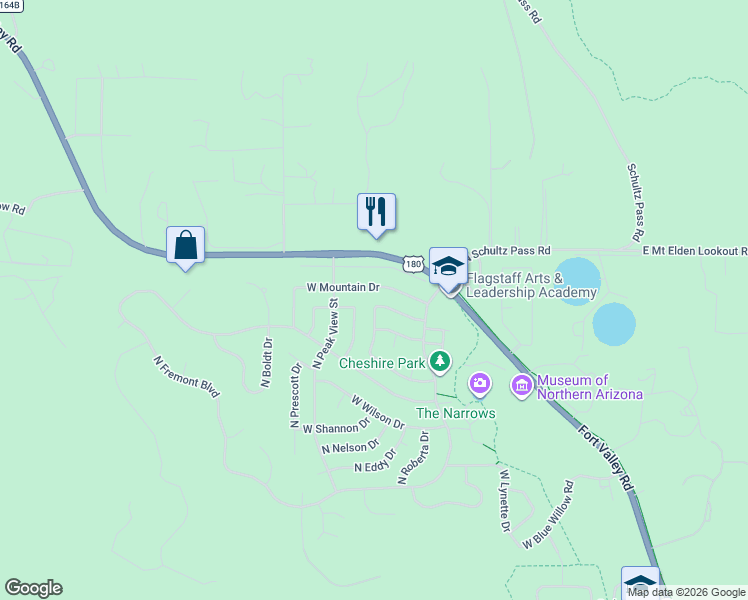 map of restaurants, bars, coffee shops, grocery stores, and more near 3201 West Brenda Loop in Flagstaff