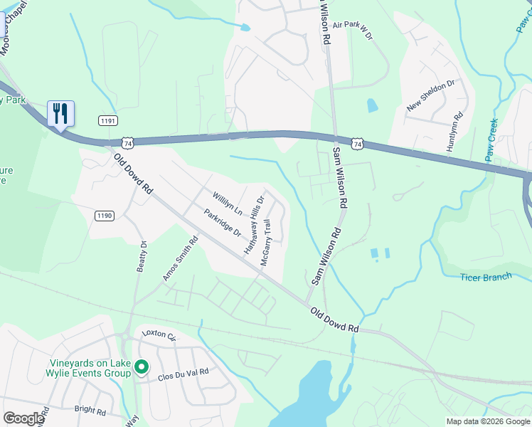map of restaurants, bars, coffee shops, grocery stores, and more near 7826 McGarry Trail in Charlotte
