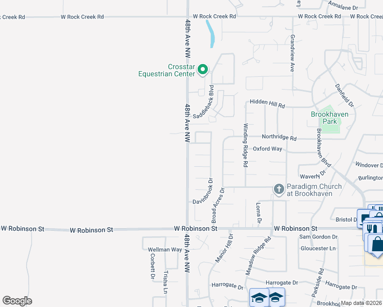 map of restaurants, bars, coffee shops, grocery stores, and more near 4725 Marston Ct in Norman