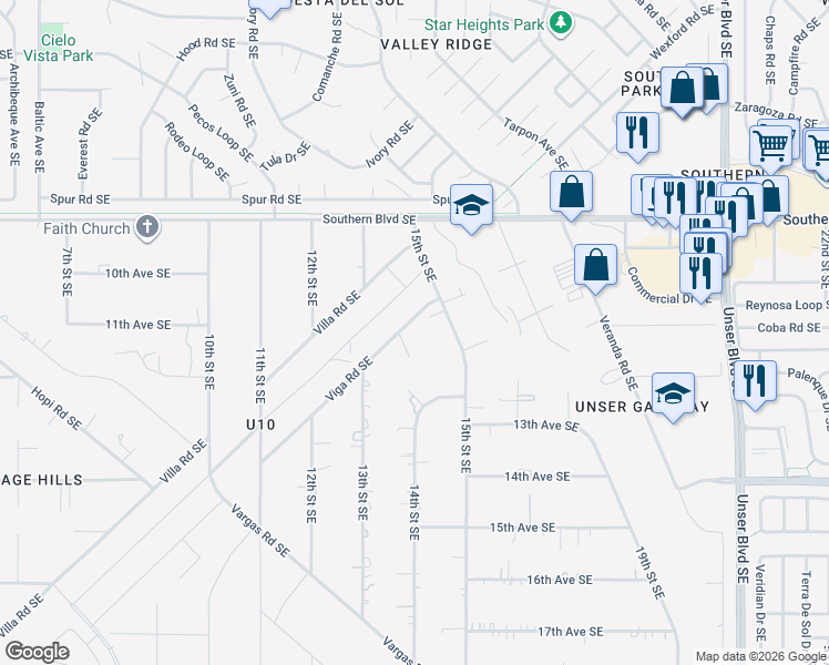 map of restaurants, bars, coffee shops, grocery stores, and more near 1200 Jean Place Southeast in Rio Rancho