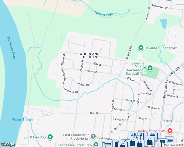 map of restaurants, bars, coffee shops, grocery stores, and more near 275 Poplar Street in Savannah