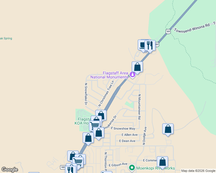 map of restaurants, bars, coffee shops, grocery stores, and more near 3 Saint Nicholas Circle in Flagstaff