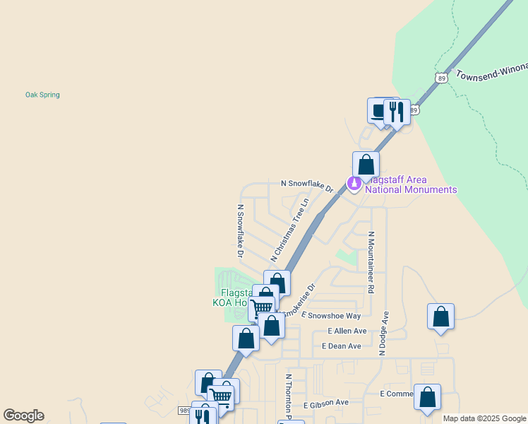 map of restaurants, bars, coffee shops, grocery stores, and more near 4379 East Hollygreen Drive in Flagstaff