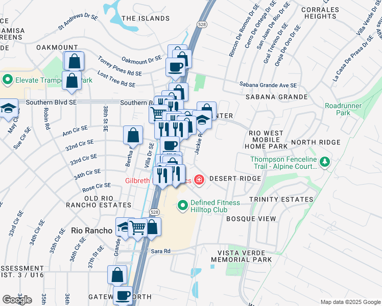 map of restaurants, bars, coffee shops, grocery stores, and more near 4020 Peggy Road Southeast in Rio Rancho