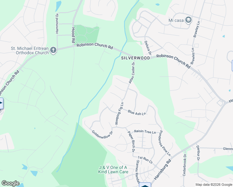 map of restaurants, bars, coffee shops, grocery stores, and more near 8228 Weeping Fig Lane in Charlotte