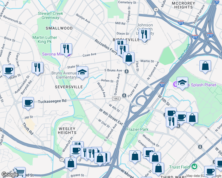 map of restaurants, bars, coffee shops, grocery stores, and more near 1707 Cannon View Lane in Charlotte