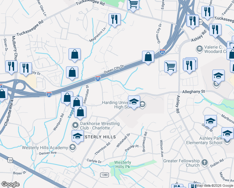 map of restaurants, bars, coffee shops, grocery stores, and more near in Charlotte
