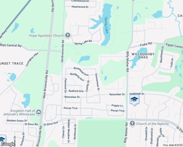 map of restaurants, bars, coffee shops, grocery stores, and more near 5768 Riverhead Avenue in Memphis