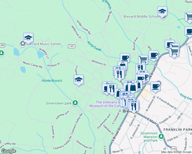 map of restaurants, bars, coffee shops, grocery stores, and more near 430 State Road 1350 in Brevard