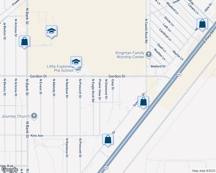 map of restaurants, bars, coffee shops, grocery stores, and more near 3954 North Diamond Street in Kingman