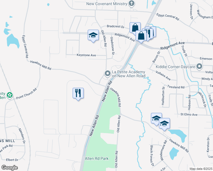 map of restaurants, bars, coffee shops, grocery stores, and more near 3825 New Allen Road in Memphis
