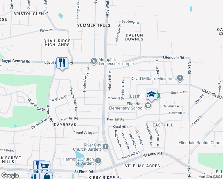 map of restaurants, bars, coffee shops, grocery stores, and more near 6790 Canna Hill Cove in Bartlett