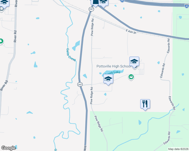 map of restaurants, bars, coffee shops, grocery stores, and more near 730 Pine Ridge Road in Pottsville