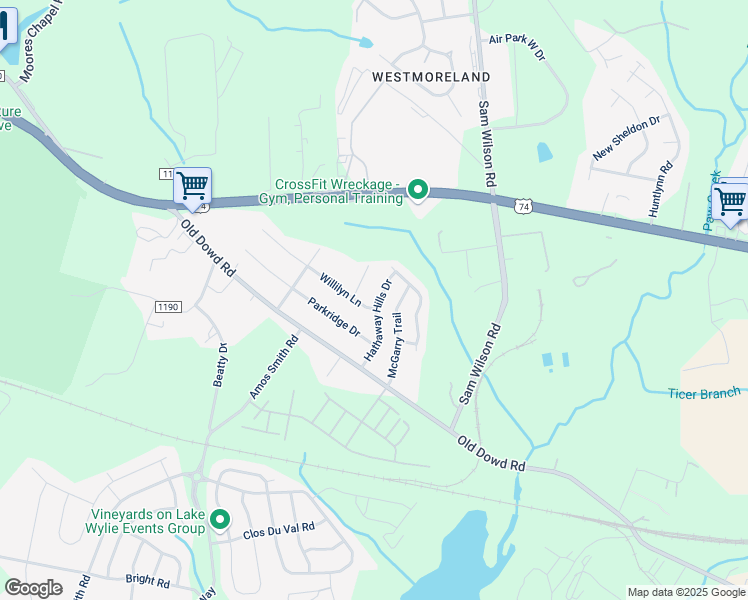 map of restaurants, bars, coffee shops, grocery stores, and more near 3938 Hathaway Hills Drive in Charlotte