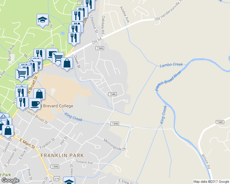 map of restaurants, bars, coffee shops, grocery stores, and more near 719 Neely Road in Brevard