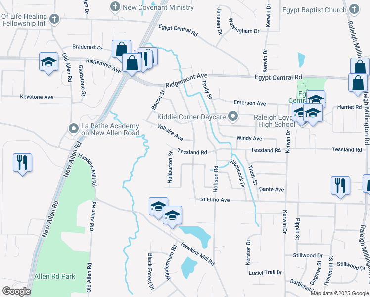 map of restaurants, bars, coffee shops, grocery stores, and more near 3662 Tessland Rd in Memphis