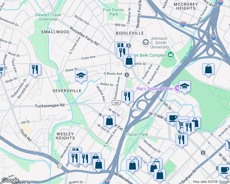 map of restaurants, bars, coffee shops, grocery stores, and more near in Charlotte