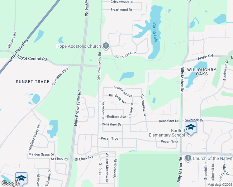 map of restaurants, bars, coffee shops, grocery stores, and more near 5682 Richburg Avenue in Bartlett