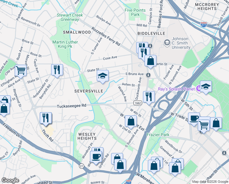 map of restaurants, bars, coffee shops, grocery stores, and more near in Charlotte