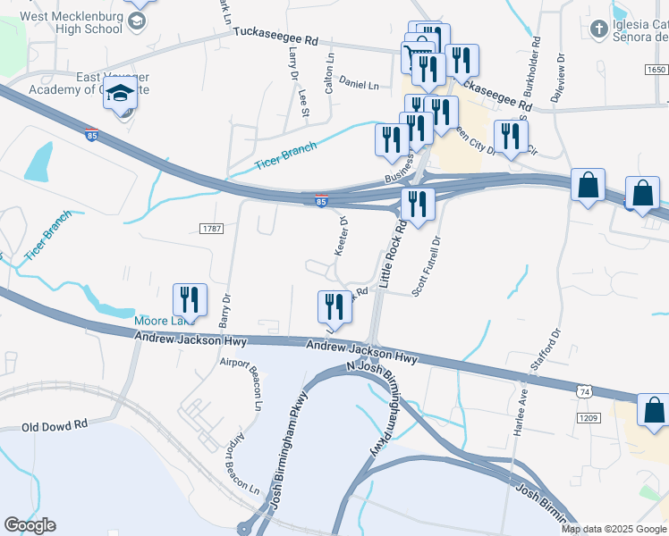 map of restaurants, bars, coffee shops, grocery stores, and more near 4265 South I - 85 Service Road in Charlotte