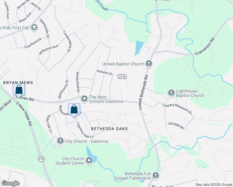 map of restaurants, bars, coffee shops, grocery stores, and more near 4558 Titman Road in Gastonia