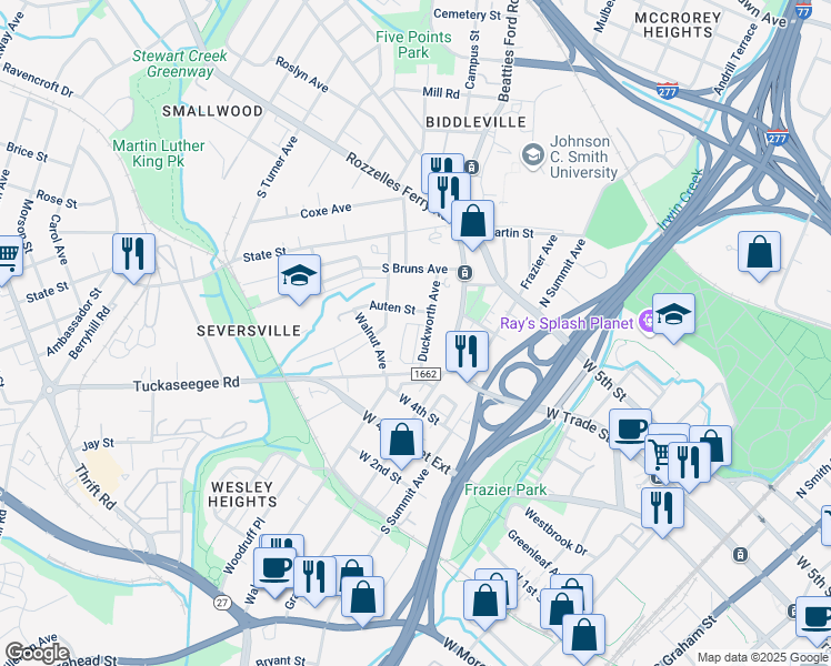 map of restaurants, bars, coffee shops, grocery stores, and more near 1707 Cannon View Lane in Charlotte