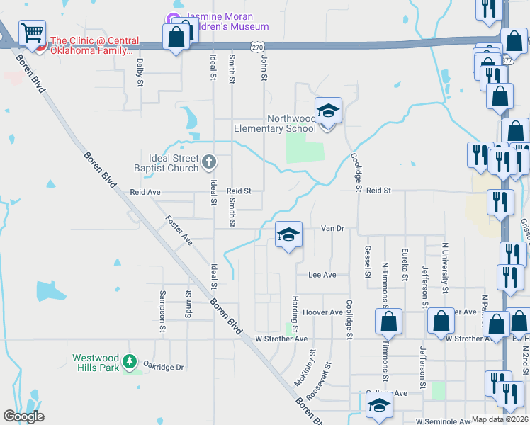 map of restaurants, bars, coffee shops, grocery stores, and more near 1600 John Street in Seminole
