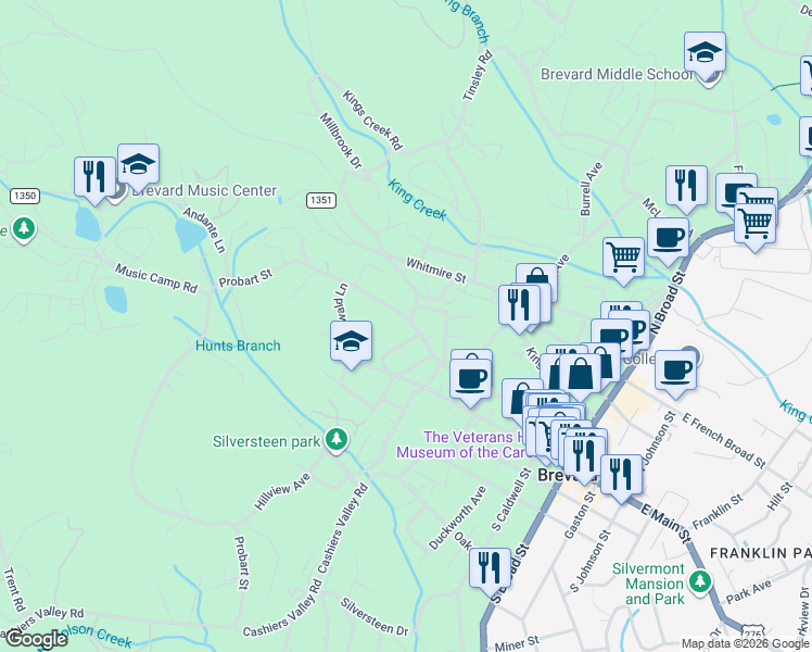 map of restaurants, bars, coffee shops, grocery stores, and more near 430 State Road 1350 in Brevard