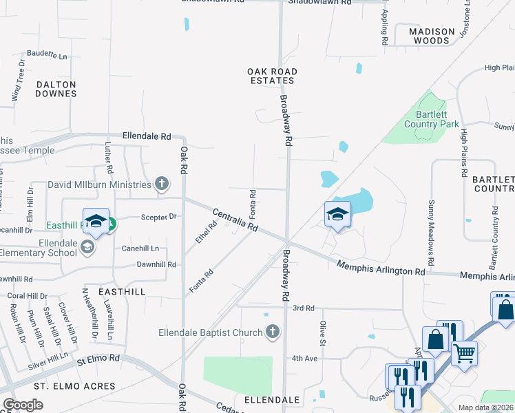 map of restaurants, bars, coffee shops, grocery stores, and more near 4119 Fonta Road in Arlington