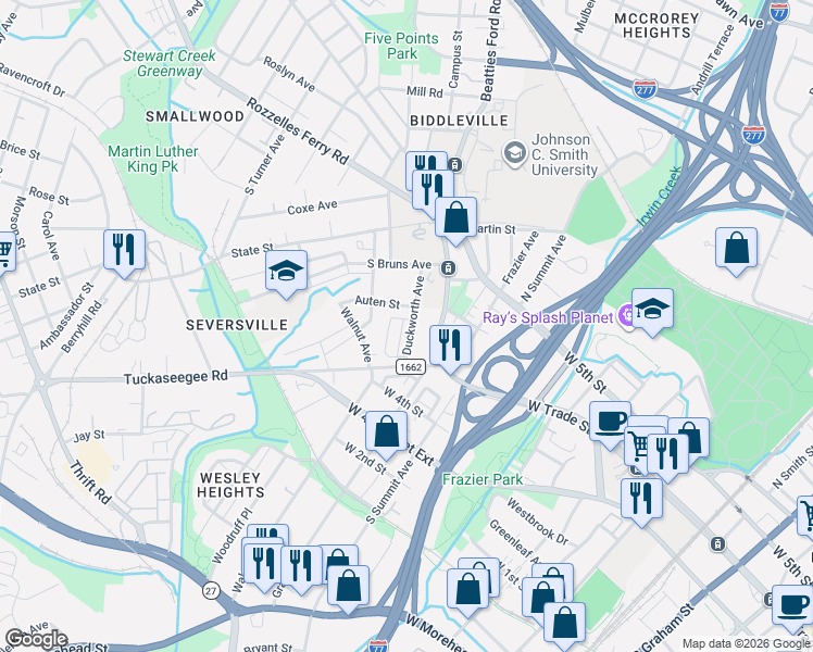 map of restaurants, bars, coffee shops, grocery stores, and more near in Charlotte