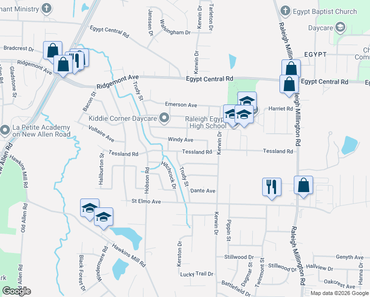 map of restaurants, bars, coffee shops, grocery stores, and more near 3845 Tessland Road in Memphis