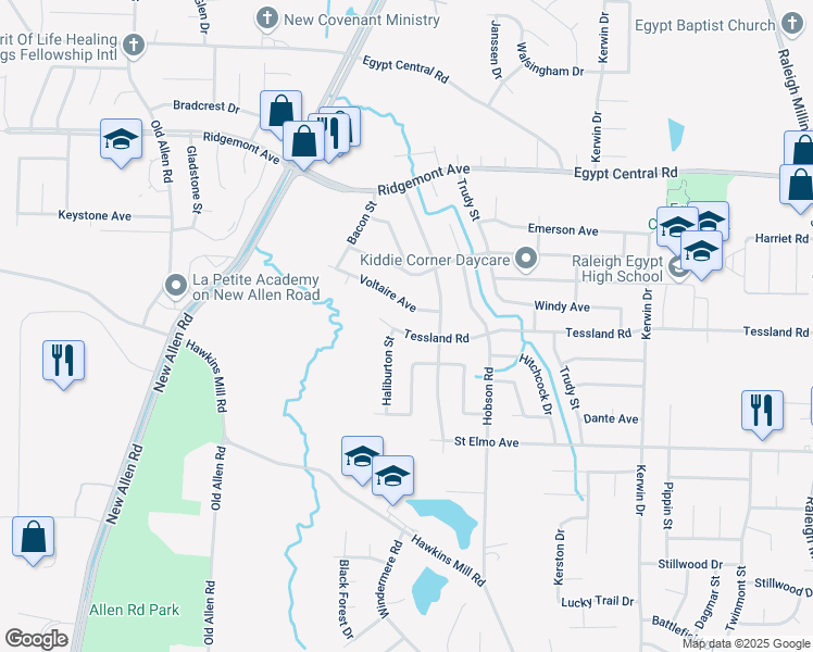 map of restaurants, bars, coffee shops, grocery stores, and more near 3662 Tessland Road in Memphis