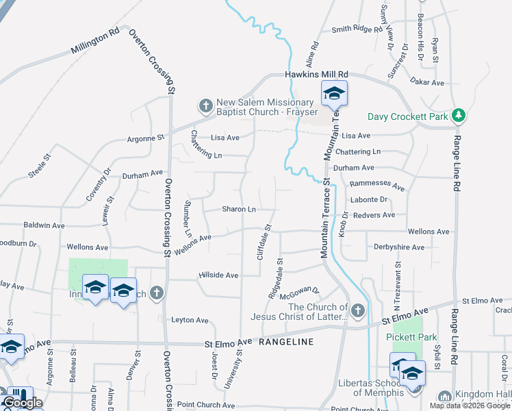 map of restaurants, bars, coffee shops, grocery stores, and more near 2277 Sharon Lane in Memphis